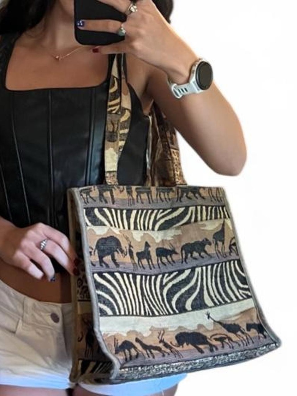Jade Safari-Print Tote in Brown and Black